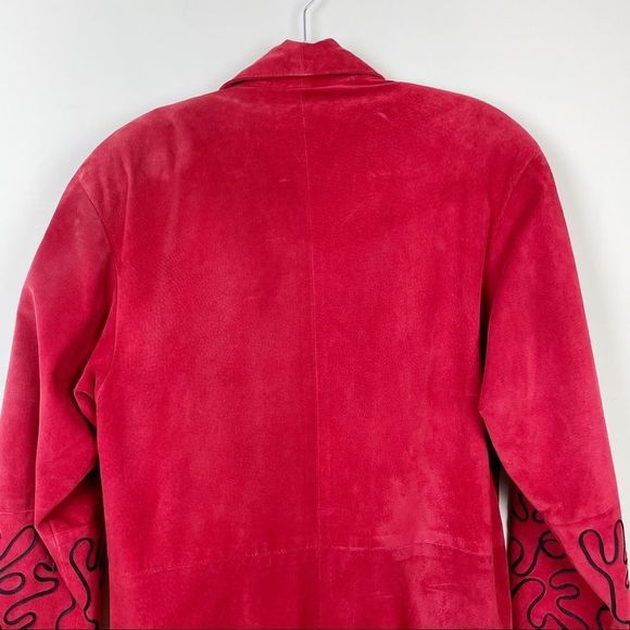 VINTAGE Danier Suede Red Full Length Long Trench Coat - Picture 12 of 16